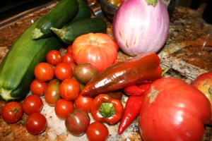Raw ingredients for eggplant parmesan